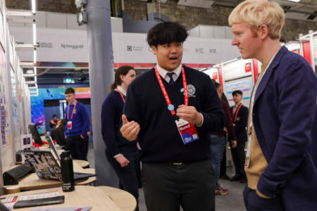 Pictured: Mingyang Wang from St Andrews College in Dublin with Patrick Collison, Stripe