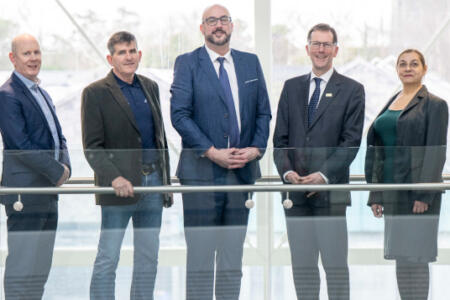 Pictured: Diarmuid O’Brien, Research Ireland; Dr Paddy Austin, Assistant Director for ERDF, Northern and Western Regional Assembly; Prof Garry Duffy, ARC Hub for HealthTech, University of Galway and RCSI; Prof David Burn, University of Galway; Elena Panteva, Directorate General for Regional & Urban Policy, European Commission