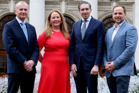 Pictured: Denis Curran, IDA; Elaine Deehan, Monzo; An Tánaiste Simon Harris; and Michael Carney, Monzo