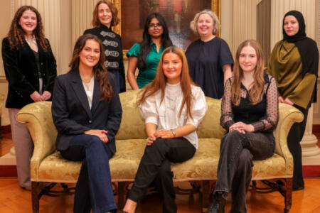 Pictured back: Leah Nolan, Elaine Carey, Anuska Saha, Dr Linda Doyle and Rahma Elmbaridi. Front: Alicia O'Keeffe, Lucy Pakenham and Heather McFadden