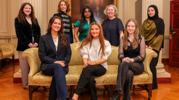Pictured back: Leah Nolan, Elaine Carey, Anuska Saha, Dr Linda Doyle and Rahma Elmbaridi. Front: Alicia O'Keeffe, Lucy Pakenham and Heather McFadden