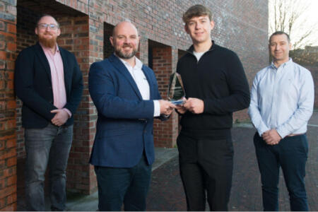 Pictured: Dr George O’Mahony, MTU; Ciaran Luttrell, eSentire; Bartosz Lipinski; and Martin Murphy, eSentire