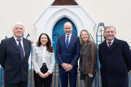 Pictured: Joe Donnelly, Fair Play Café; Vanessa Hartley, Google Ireland; An Taoiseach Micheál Martin; Oonagh McCaul Chairperson This City Works; and Jim Hargis, St. Andrews Resource Centre