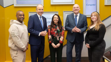 Pictured: Samson Mehari, Munster Technological University; Taoiseach Micheál Martin; Vanessa Hartley, Google Ireland; Prof Noel O'Connor, Insight; Lauren Watson, Technological University Dublin