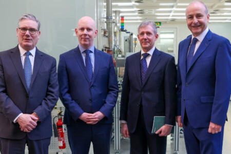 UK Prime Minister Sir Keir Starmer; Dr Diarmuid O’Brien, Research Ireland; Prof. Christopher Smith, UKRI and Arts and Humanities Research Council; and An Taoiseach Micheál Martin
