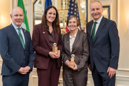 Pictured: Dr Diarmuid O'Brien, Research Ireland; Dr Sarah O’Keeffe, Eli Lilly and Company; Prof. Lynne S. Taylor, Retter Distinguished Professor of Pharmacy at Purdue University; and Taoiseach Micheál Martin