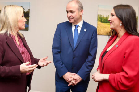 NI First Minister Michelle O’Neill, Taoiseach Micheál Martin, and NI Deputy First Minister Emma Little-Pengelly