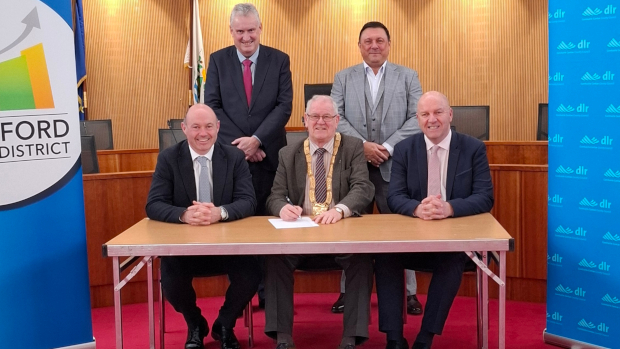 Pictured: Back row (l–r): Frank Curran Dún Laoghaire–Rathdown County Council; Greg Brennan, Sandyford Business District. Seated (l–r): Ger Corbett, Sandyford Business District; Cllr Jim Gildea, Cathaoirleach of Dún Laoghaire-Rathdown County Council; Liam Cronin, UCD