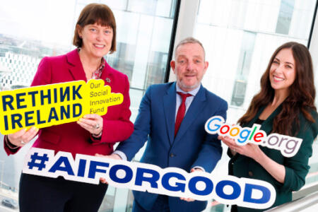 Pictured: Deirdre Mortell, Rethink Ireland; Minister for Rural and Community Development and the Gaeltacht Jerry Buttimer; and Karen Stolberg, Google