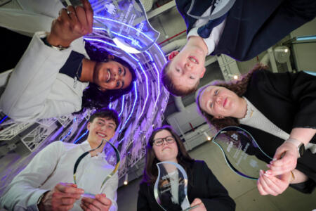 Pictured (from left)@: Deepta Suresh from Dominican College, Galway; Brian McCabe from De le Salle, Dundalk Co Louth; Rachel Coghlan, Moate Community School, Westmeath; Eve Kennedy from Presentation College, Galway; and Paddy Corcoran from Rockwell College Tipperary