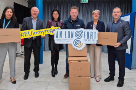PIctured: Siobhan Grealy, Paddy Mahon, Christine Collins and Cathaoirleach Cllr Garry Murtagh, LCC; Orla Finnegan, Carrick-on-Shannon Education Support Centre; and Danny Lynch, LCC