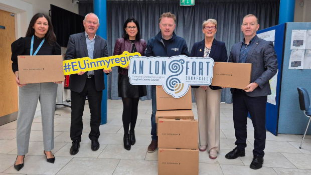 PIctured: Siobhan Grealy, Paddy Mahon, Christine Collins and Cathaoirleach Cllr Garry Murtagh, LCC; Orla Finnegan, Carrick-on-Shannon Education Support Centre; and Danny Lynch, LCC