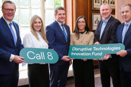 Pictured: Mark Christal, Enterprise Ireland, D. Ríona Ní Ghriallais, ProVerum Medical; Minister Peter Burke; Dr Bárbara Oliveira, Luminate Medical; Christian Stafford, Enterprise Ireland; Patrick McNally Equal 1