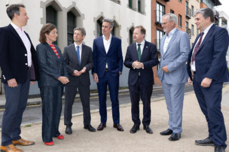 Pictured: Cédric Auliac, AI Factory France; Josephine Wood, EuroHPC; J.C. Desplat and James Harkin, ICHEC; Minister for Further and Higher Education, Research, Innovation & Science James Lawless; Arnaud Lambert, LuxProvide; and John Lonsdale, CeADAR
