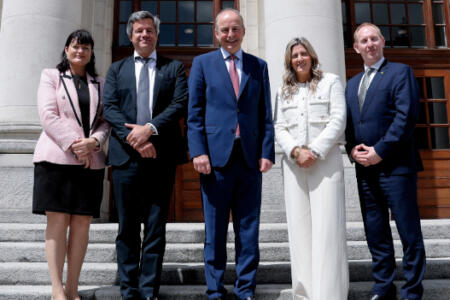 Pictured: Anne Marie Tierney Le-Roux, IDA Ireland; Emmaneul Marill, OpenAI; An Taoiseach Micheál Martin; Emma Redmond, OpenAI Ireland, Michael Lohan, Ireland