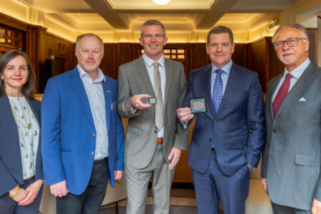 Pictured: Melissa Feddis and Kevin Burke, EI; Frank Smyth, Pilot Photonics; Minister for Enterprise, Tourism & Employment Peter Burke; Willima Opperman, Pilot Photonics
